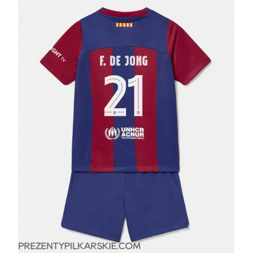 Stroje piłkarskie Barcelona Frenkie de Jong #21 Koszulka Podstawowej dla dzieci 2023-24 Krótki Rękaw (+ szorty)